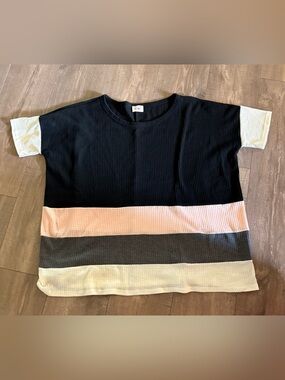Bibi Black & Pink Colorblock Short Sleeve Top